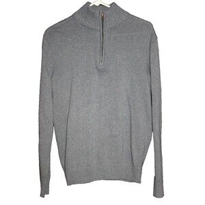 Mocotono Men's Size Large L 1/4 Zip Gray-Blue Knit Sweater Mock Neck Ribbed Hem